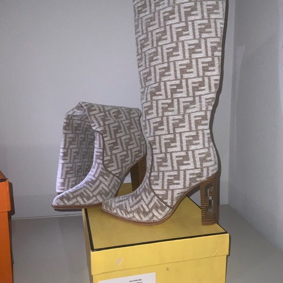 Fendi Monogram Ff Leather & Chenille Boots - Picture 1 of 3